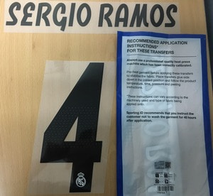 [해당시즌 챔피언스리그패치세트 필수로 함께구매] Sergio Ramos 4 오피셜 마킹 네임세트 / 레알마드리드 UCL, 컵대회 홈 2018/19