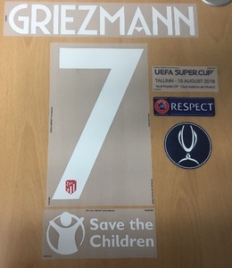 Griezmann 7 오피셜 마킹 네임세트+ UEFA 슈퍼컵 2018 MDT + UEFA 슈퍼컵패치세트 + Save The Children