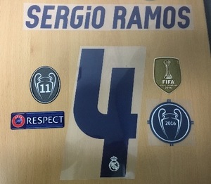 Sergio Ramos 4 오피셜 마킹 네임세트 / 레알마드리드 홈 2016/17 +UCL패치세트