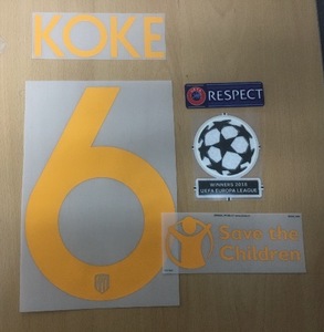 Koke 6 오피셜 마킹 네임세트+ UEFA 챔피언스리그패치세트+ Save The Children / AT 마드리드 UCL 서드 2018/19