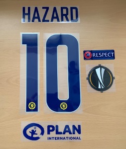 HAZARD 10 오피셜 유로파리그 및 컵대회용 플레이어사이즈 마킹 네임세트 + PLAN International+RESPECT+EUROPA / 첼시 어웨이 2018/19