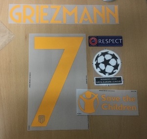 [Bomb Sale] Griezmann 7 오피셜 마킹 네임세트+ UEFA 챔피언스리그패치세트+ Save The Children / AT 마드리드 UCL 서드 2018/19